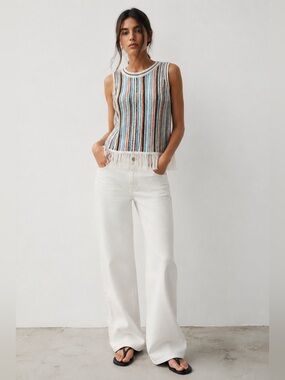 Lou & Grey LOFT Striped Knit Fringe Hem Sleeveless Top